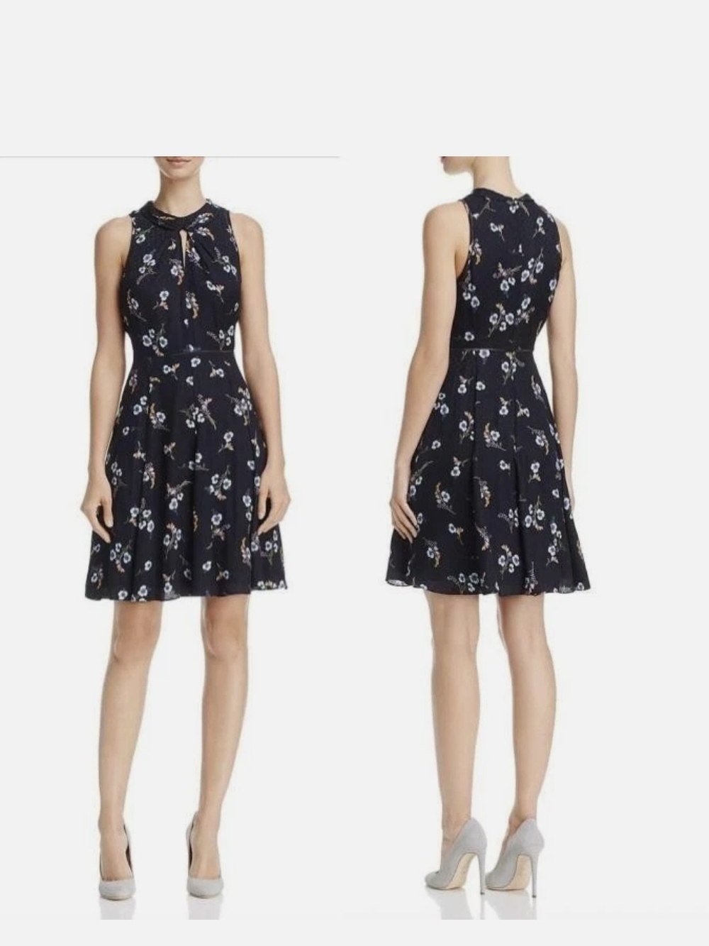 Sleeveless Navy Floral Fit-and-Flare Dress
